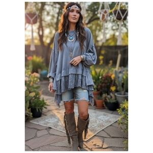 Elegant Gray Layered Women's Tunic